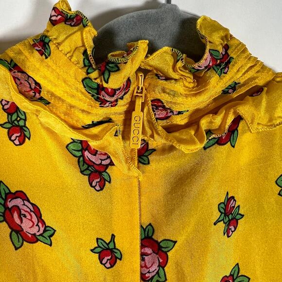Gucci Girl's Silk Floral Mini Dress 8 Yellow Ruffle Long Sleeve Made in Italy - Picture 3 of 9